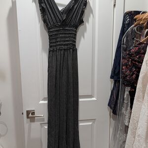 Elegant Black and White Striped Maxi Dress